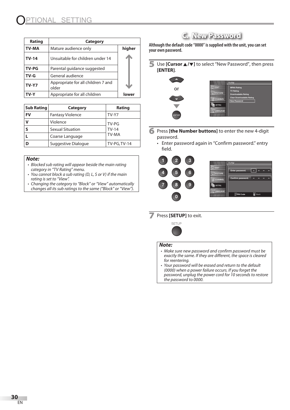 Ptional setting, C. new password | Sylvania LC320SL8 User Manual | Page 30 / 36