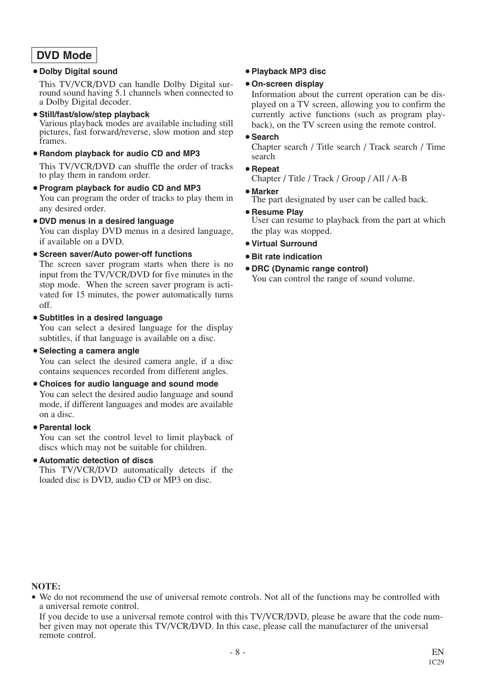 Dvd mode | Sylvania 27 inch 6727DE User Manual | Page 8 / 56