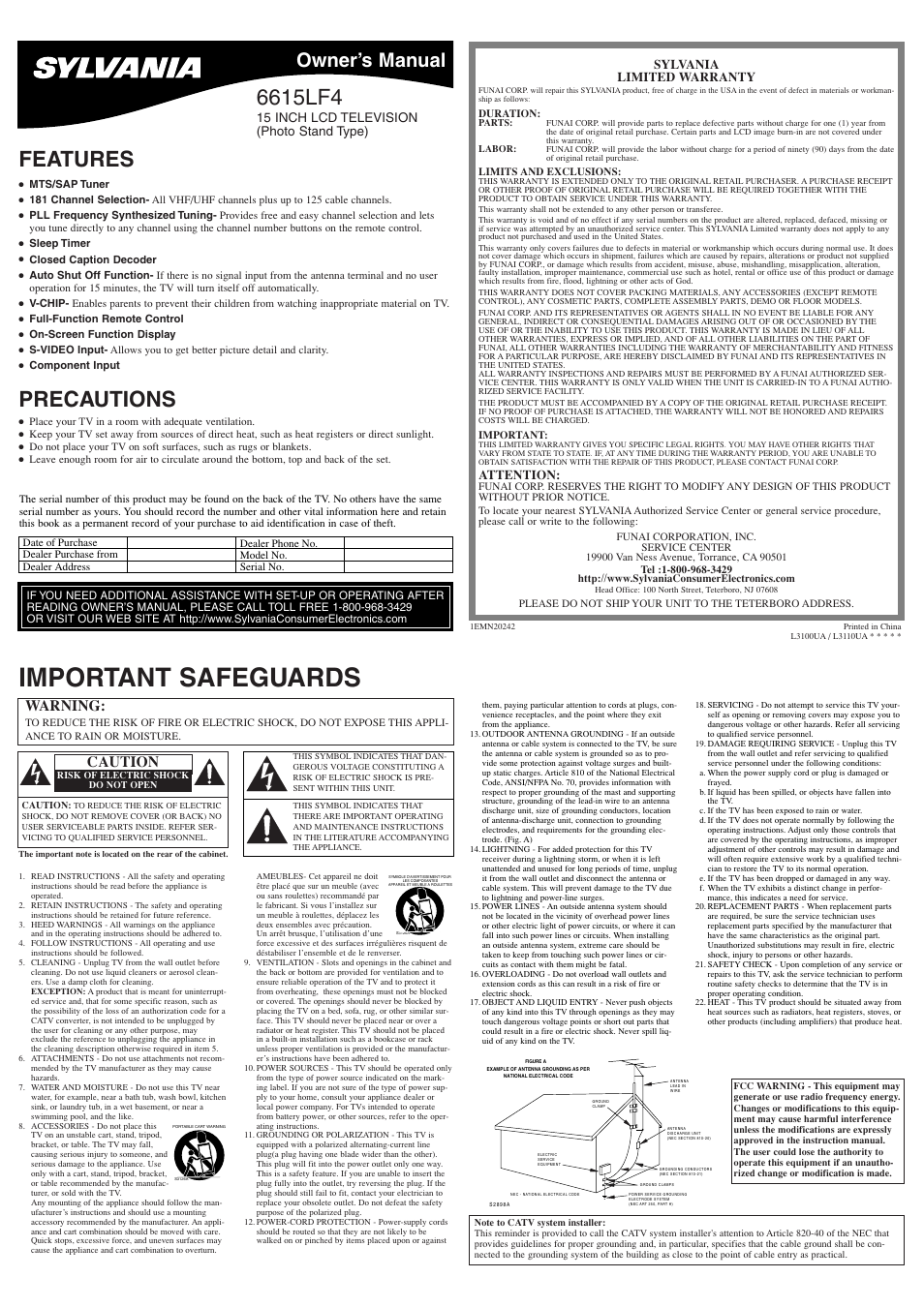 Sylvania 6615LF4 User Manual | 8 pages