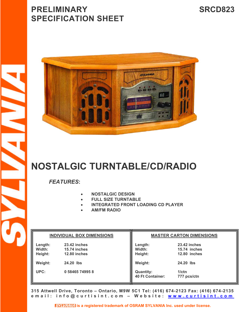 Sylvania SRCD823 User Manual | 1 page