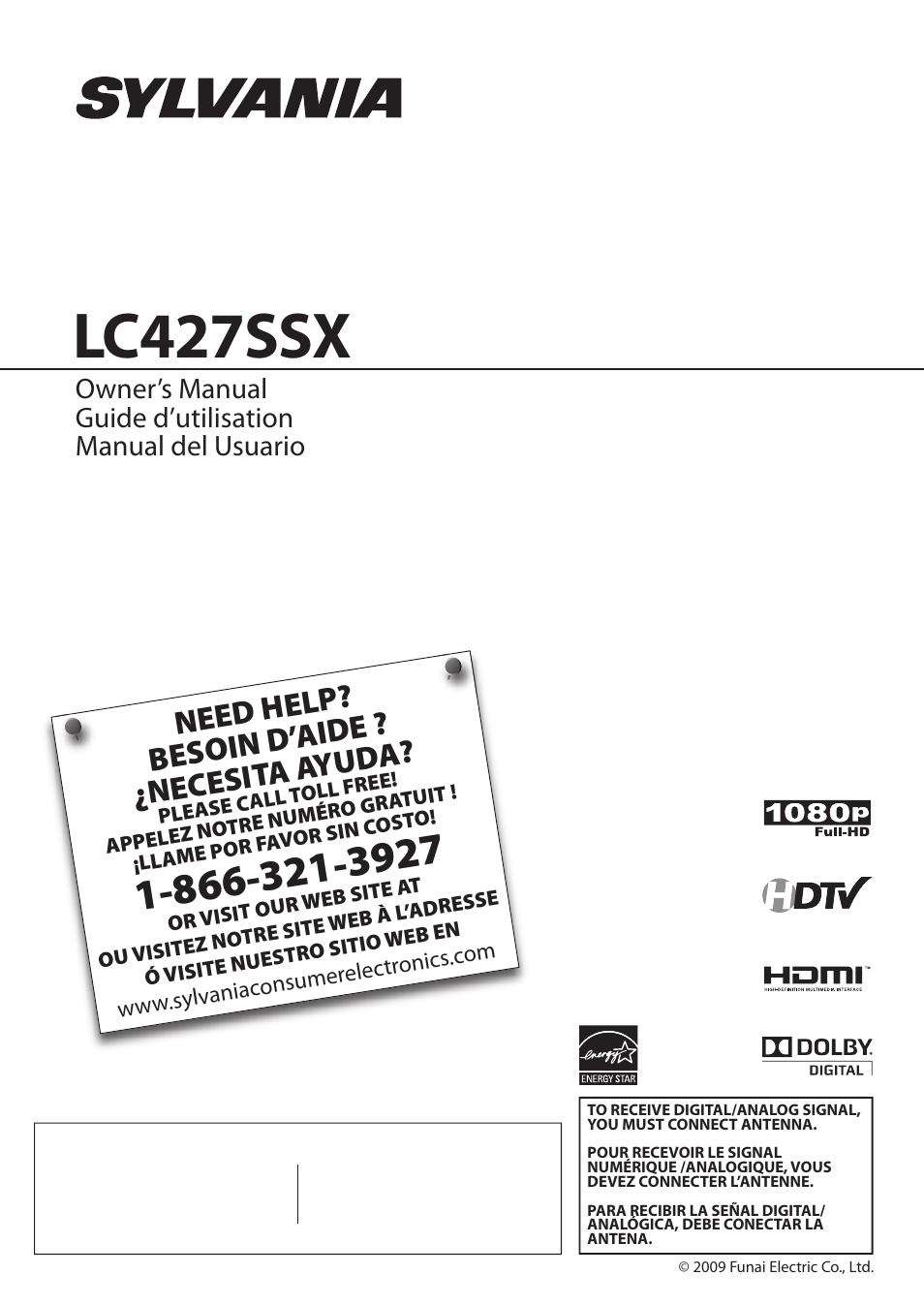 Lc427ssx, Need help? besoin d’ aide ? ¿necesit a ayud a | Sylvania LC427SSX User Manual | Page 40 / 117