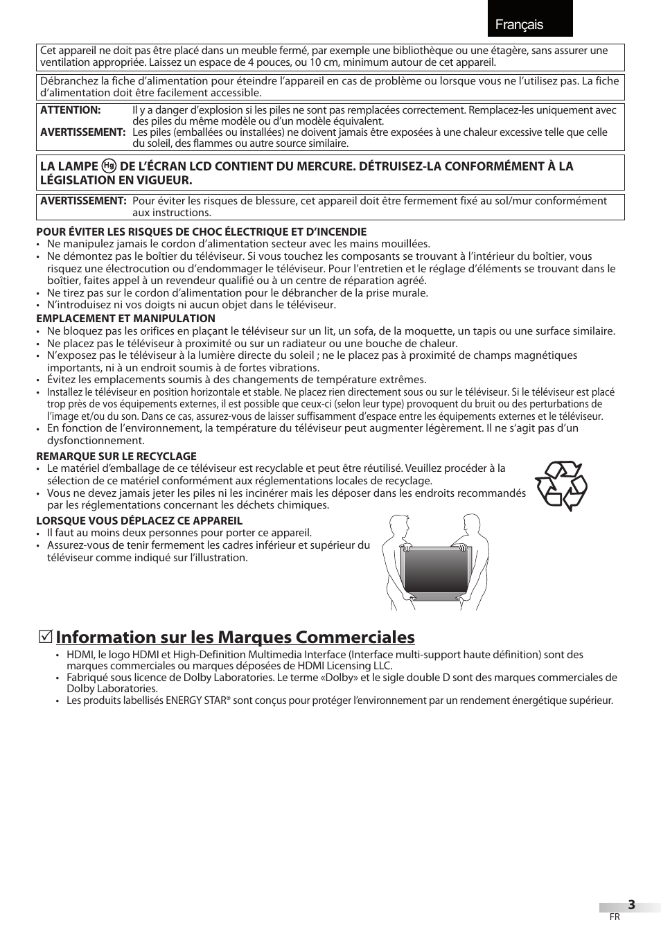 Français, Information sur les marques commerciales | Sylvania LC427SSX User Manual | Page 42 / 117