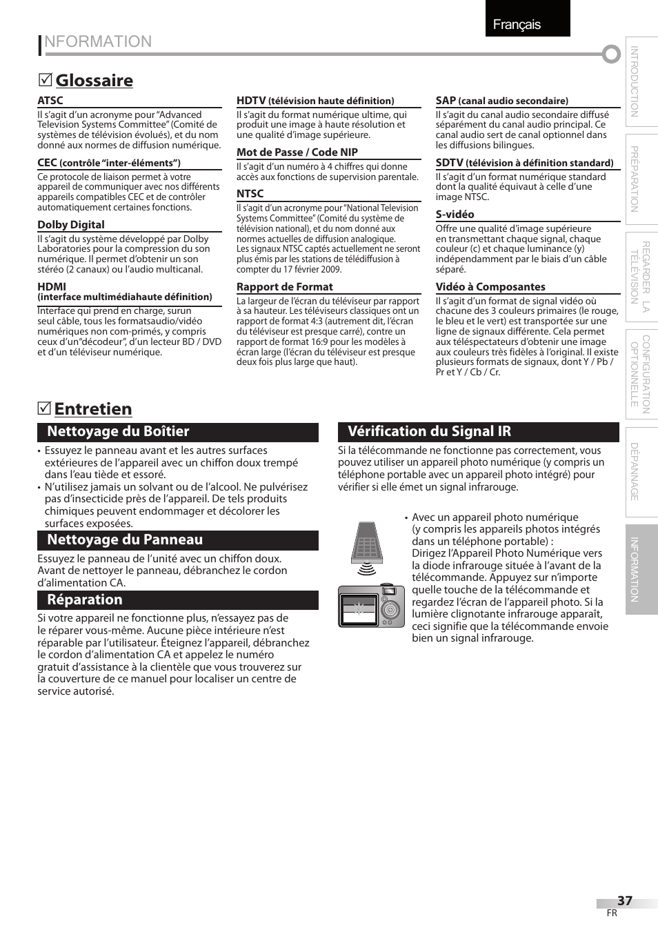 Nformation, Français, Glossaire 5 | Entretien 5 | Sylvania LC427SSX User Manual | Page 76 / 117