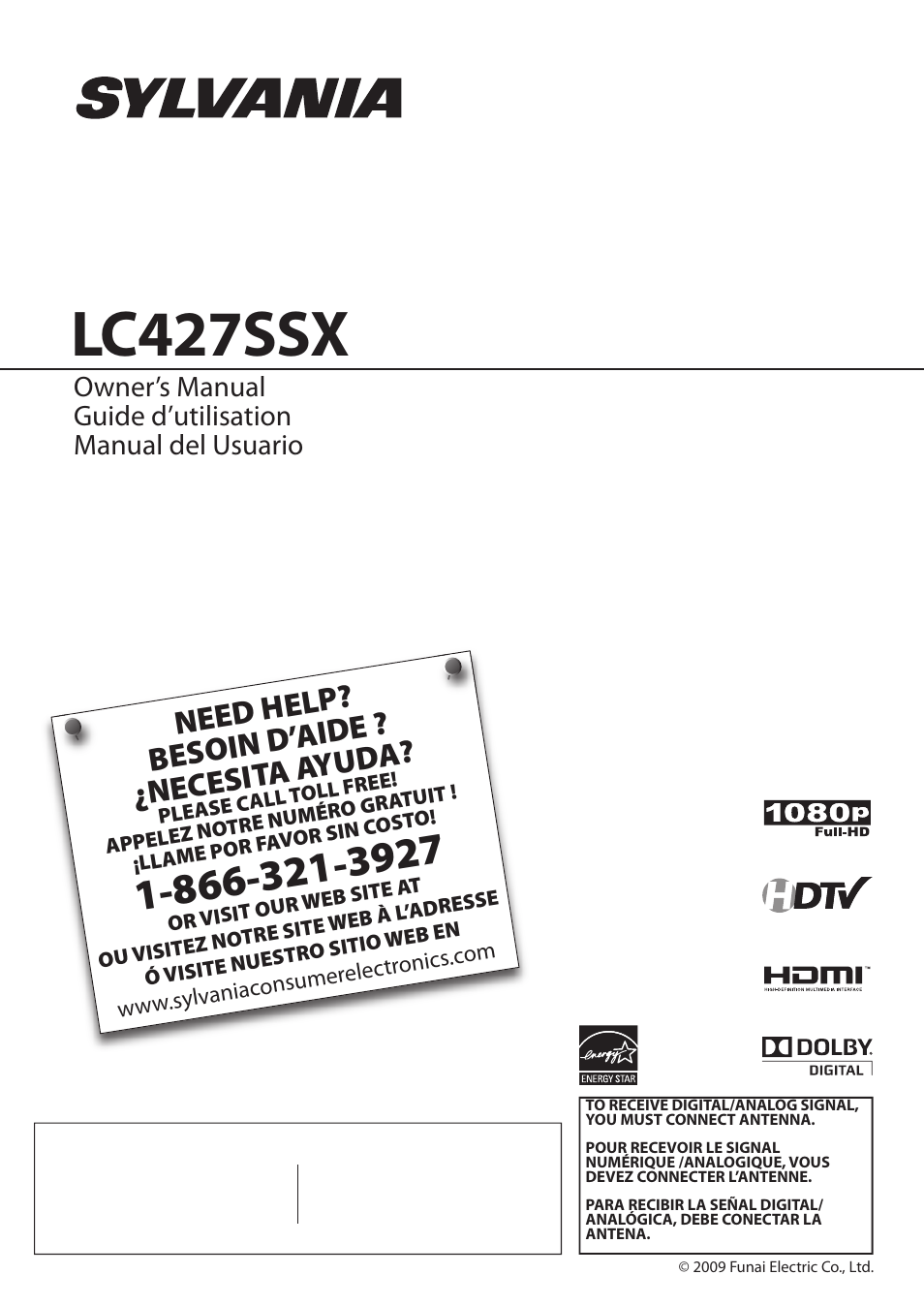 Lc427ssx, Need help? besoin d’ aide ? ¿necesit a ayud a | Sylvania LC427SSX User Manual | Page 78 / 117