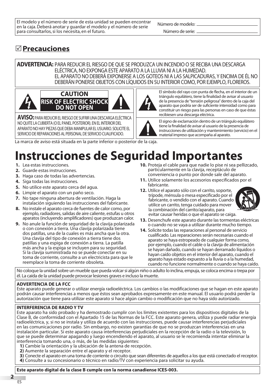 Instrucciones de seguridad importantes, Precauciones 5, Aviso | Caution risk of electric shock do not open, Advertencia | Sylvania LC427SSX User Manual | Page 79 / 117