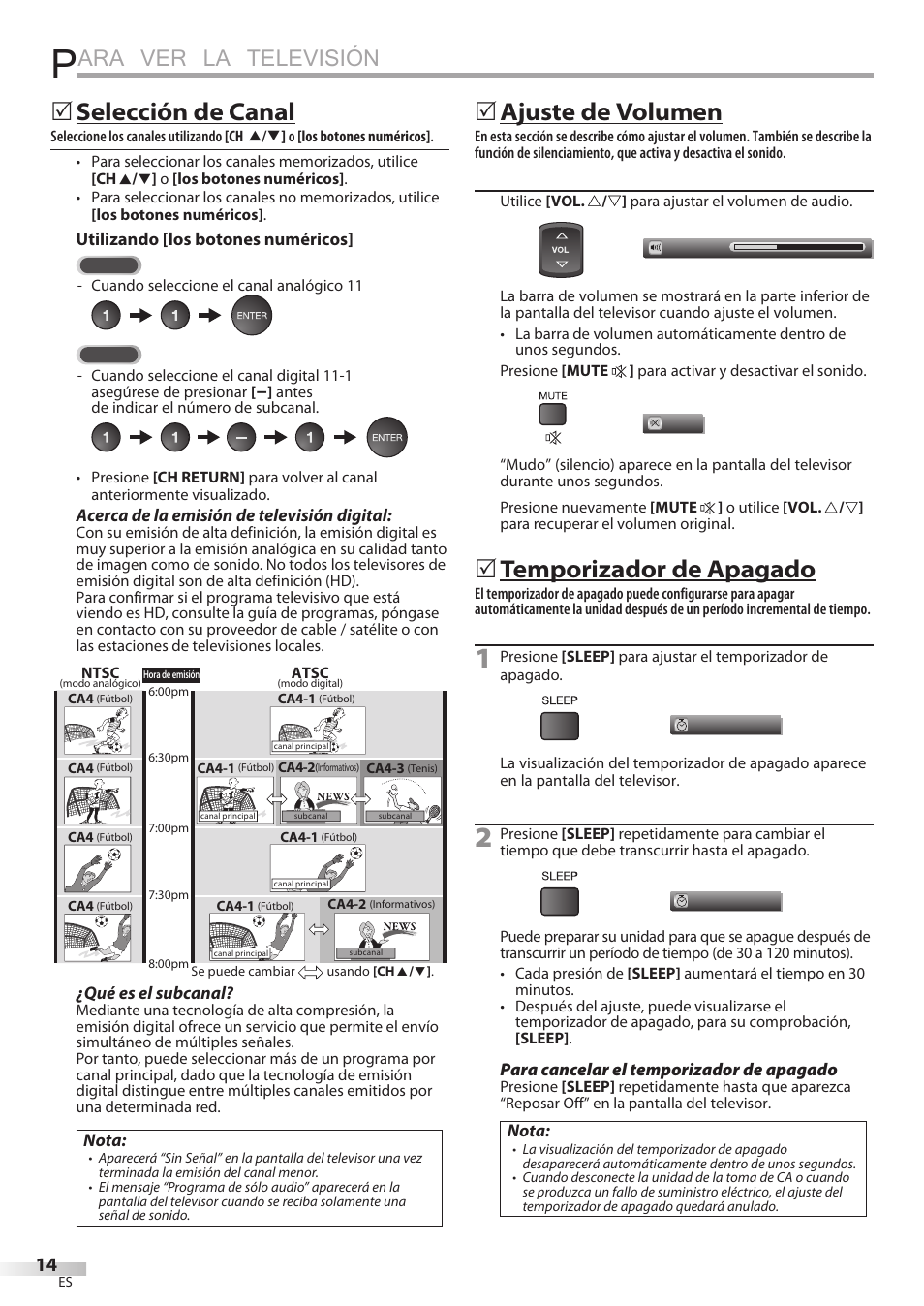 Ara ver la televisión, Selección de canal, Ajuste de volumen | Temporizador de apagado | Sylvania LC427SSX User Manual | Page 91 / 117