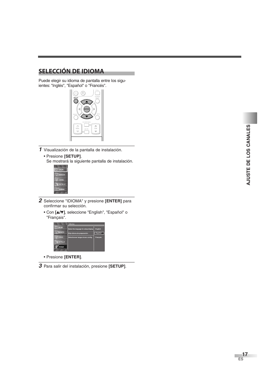 Selección de idioma, Ajuste de los canales, Para salir del instalación, presione [setup | Sylvania SSL2606 User Manual | Page 53 / 72