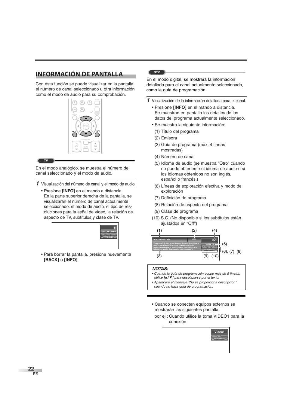 Información de pantalla, Notas | Sylvania SSL2606 User Manual | Page 58 / 72