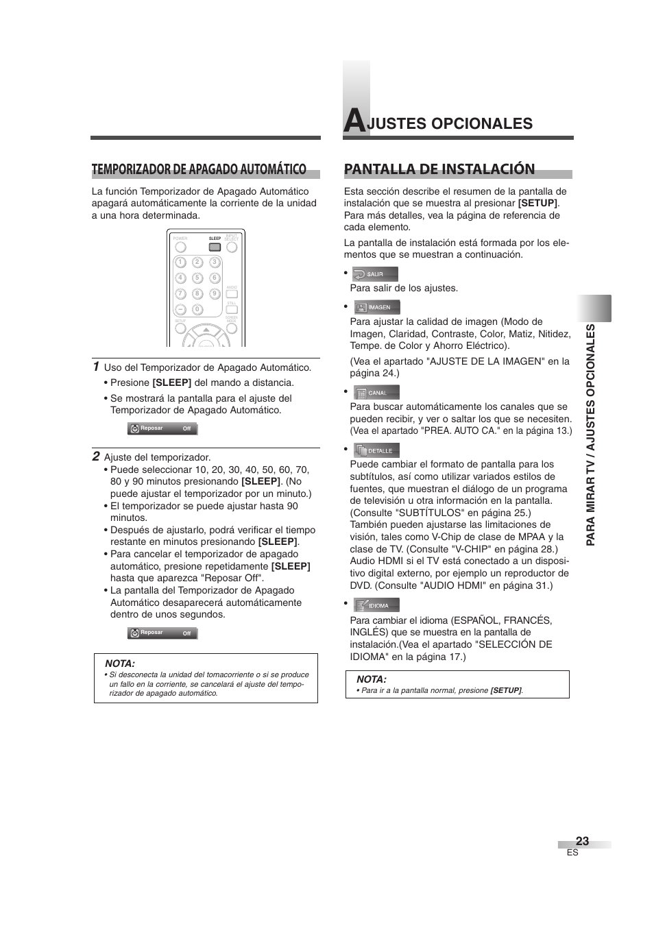 Pantalla de instalación, Para mirar tv / ajustes opcionales | Sylvania SSL2606 User Manual | Page 59 / 72