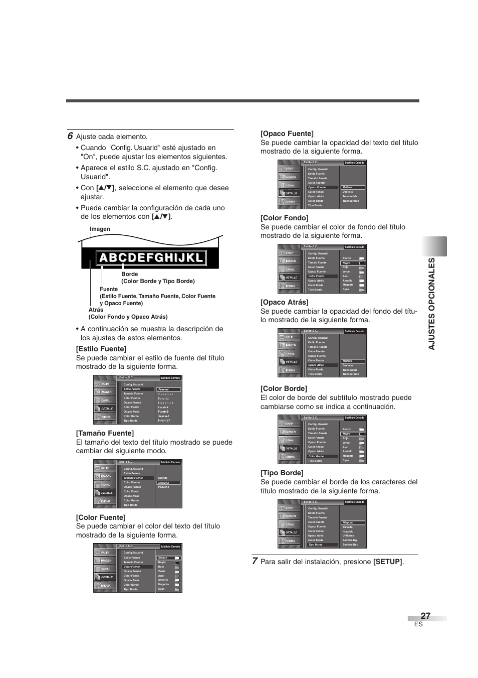 Ajustes opcionales, Para salir del instalación, presione [setup | Sylvania SSL2606 User Manual | Page 63 / 72