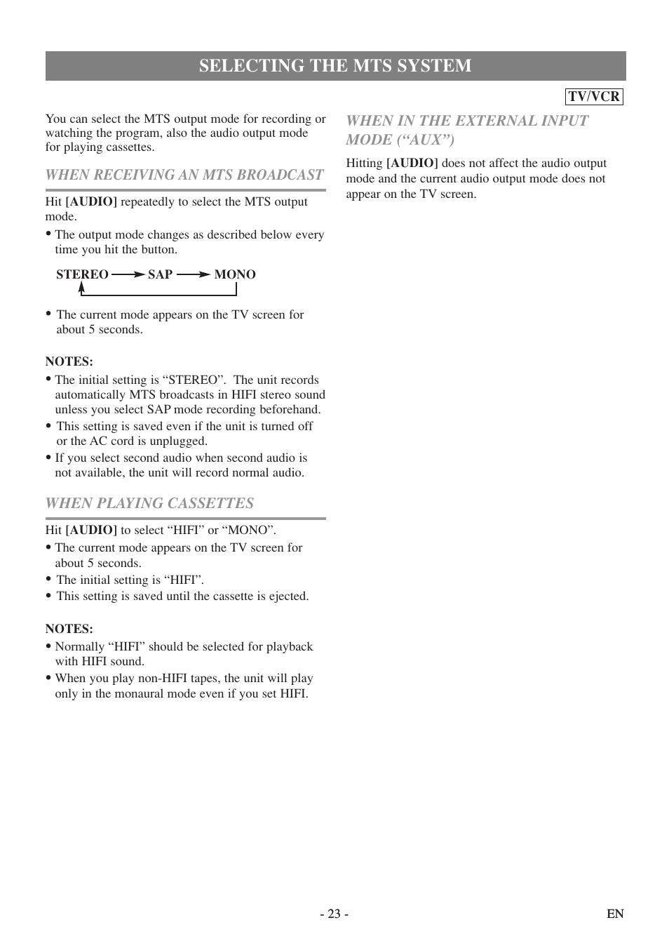 Selecting the mts system | Sylvania 6720FDF User Manual | Page 23 / 56