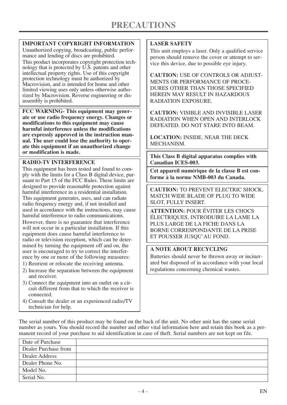 Precautions | Sylvania 6720FDF User Manual | Page 4 / 56