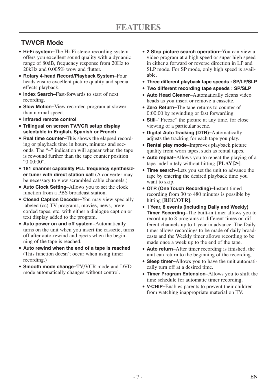 Features | Sylvania 6720FDF User Manual | Page 7 / 56