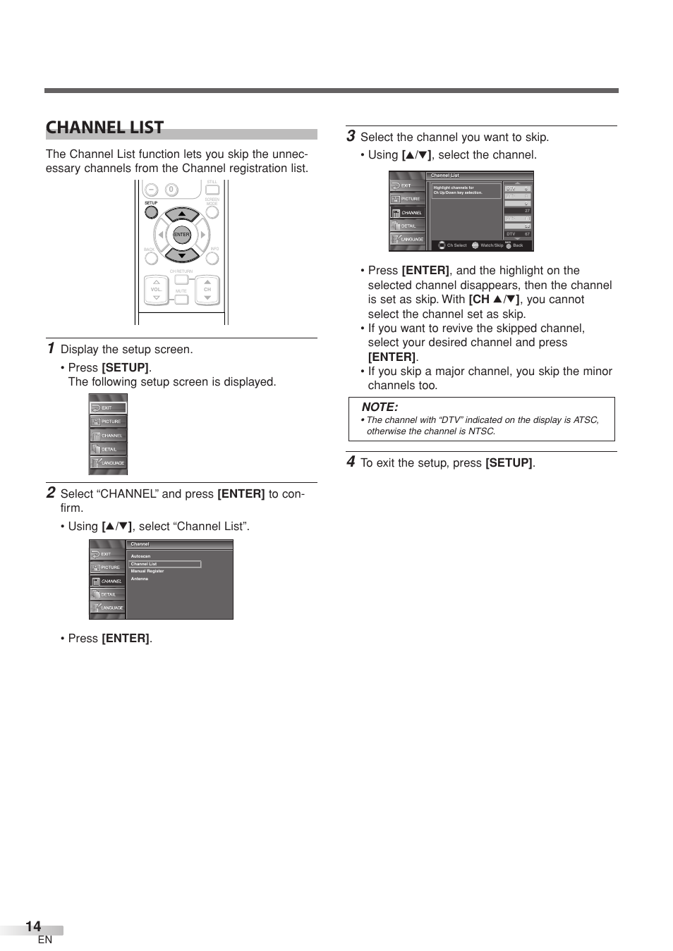 Channel list | Sylvania 6632LCT User Manual | Page 14 / 72