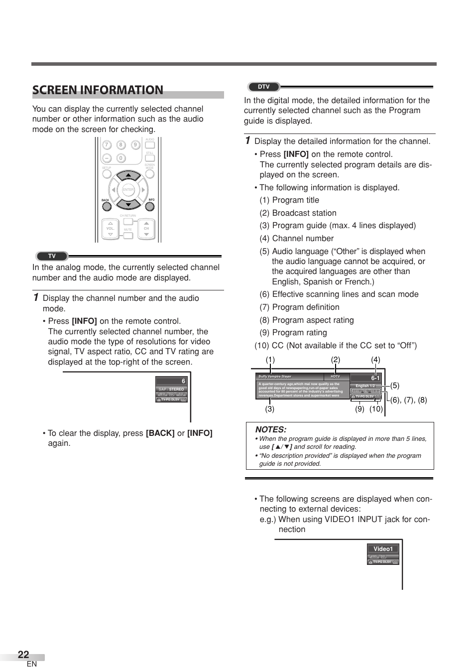 Screen information | Sylvania 6632LCT User Manual | Page 22 / 72