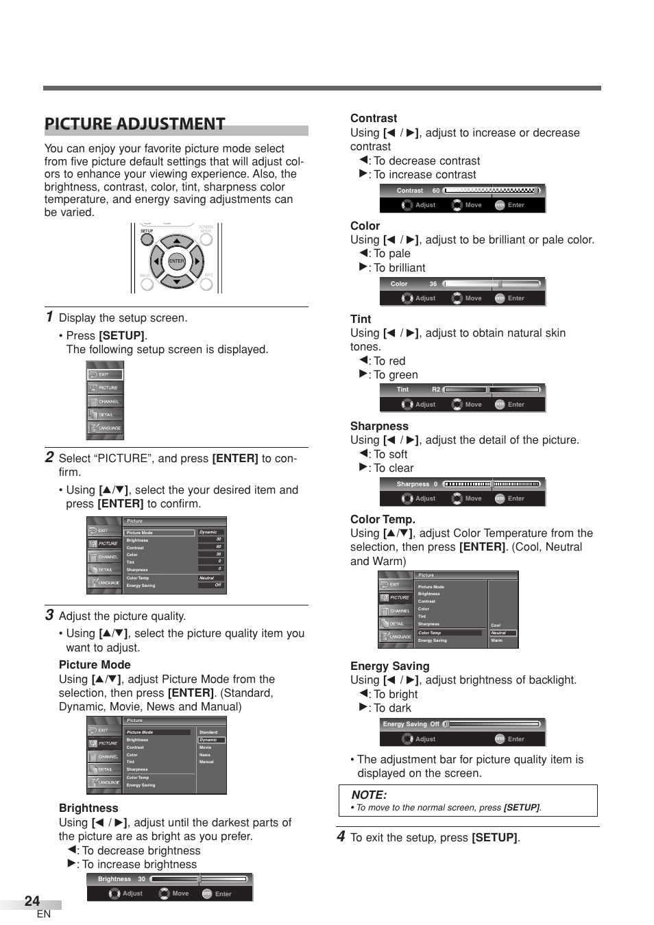 Picture adjustment | Sylvania 6632LCT User Manual | Page 24 / 72