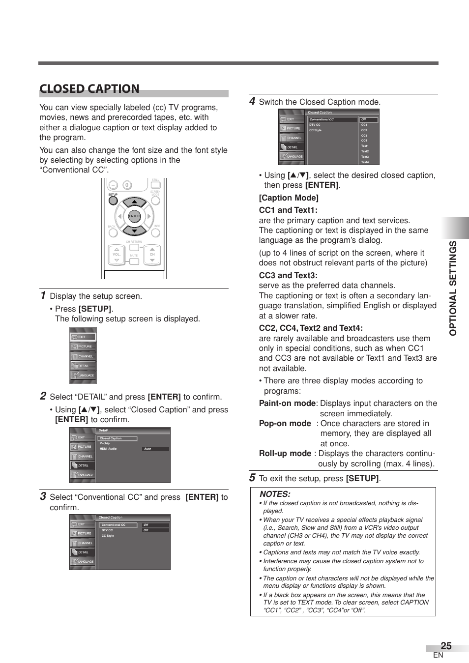 Closed caption, Optional settings | Sylvania 6632LCT User Manual | Page 25 / 72