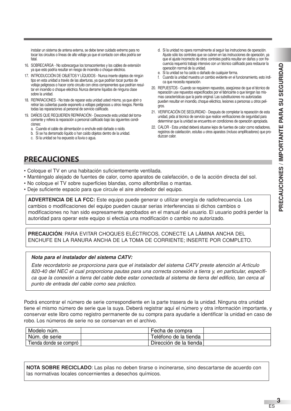 Precauciones | Sylvania 6632LCT User Manual | Page 39 / 72