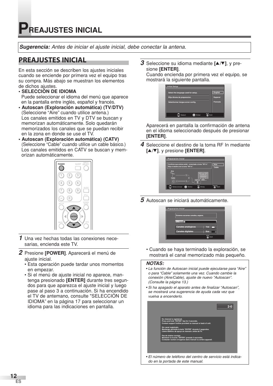 Reajustes inicial, Preajustes inicial | Sylvania 6632LCT User Manual | Page 48 / 72