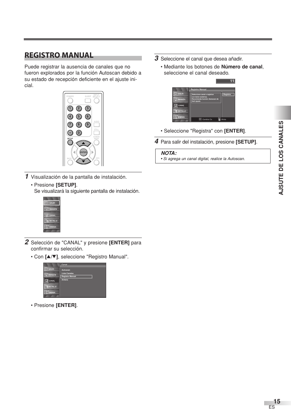 Registro manual, Ajsute de los canales | Sylvania 6632LCT User Manual | Page 51 / 72