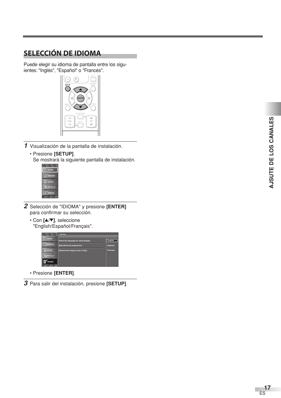 Selección de idioma, Ajsute de los canales, Para salir del instalación, presione [setup | Sylvania 6632LCT User Manual | Page 53 / 72