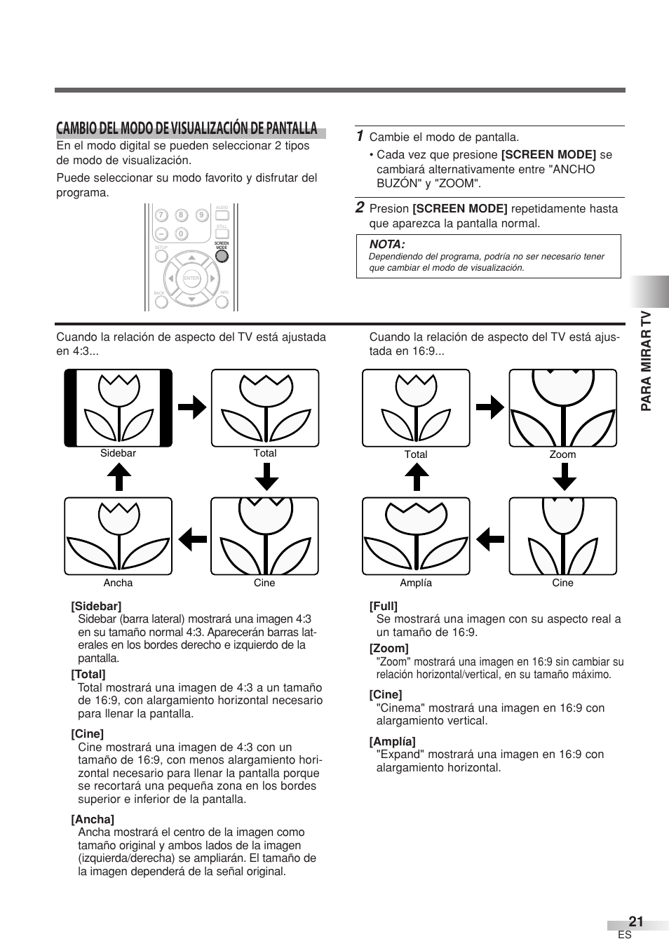 Cambio del modo de visualización de pantalla, Para mirar tv | Sylvania 6632LCT User Manual | Page 57 / 72