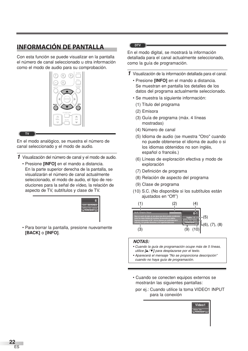 Información de pantalla, Notas | Sylvania 6632LCT User Manual | Page 58 / 72