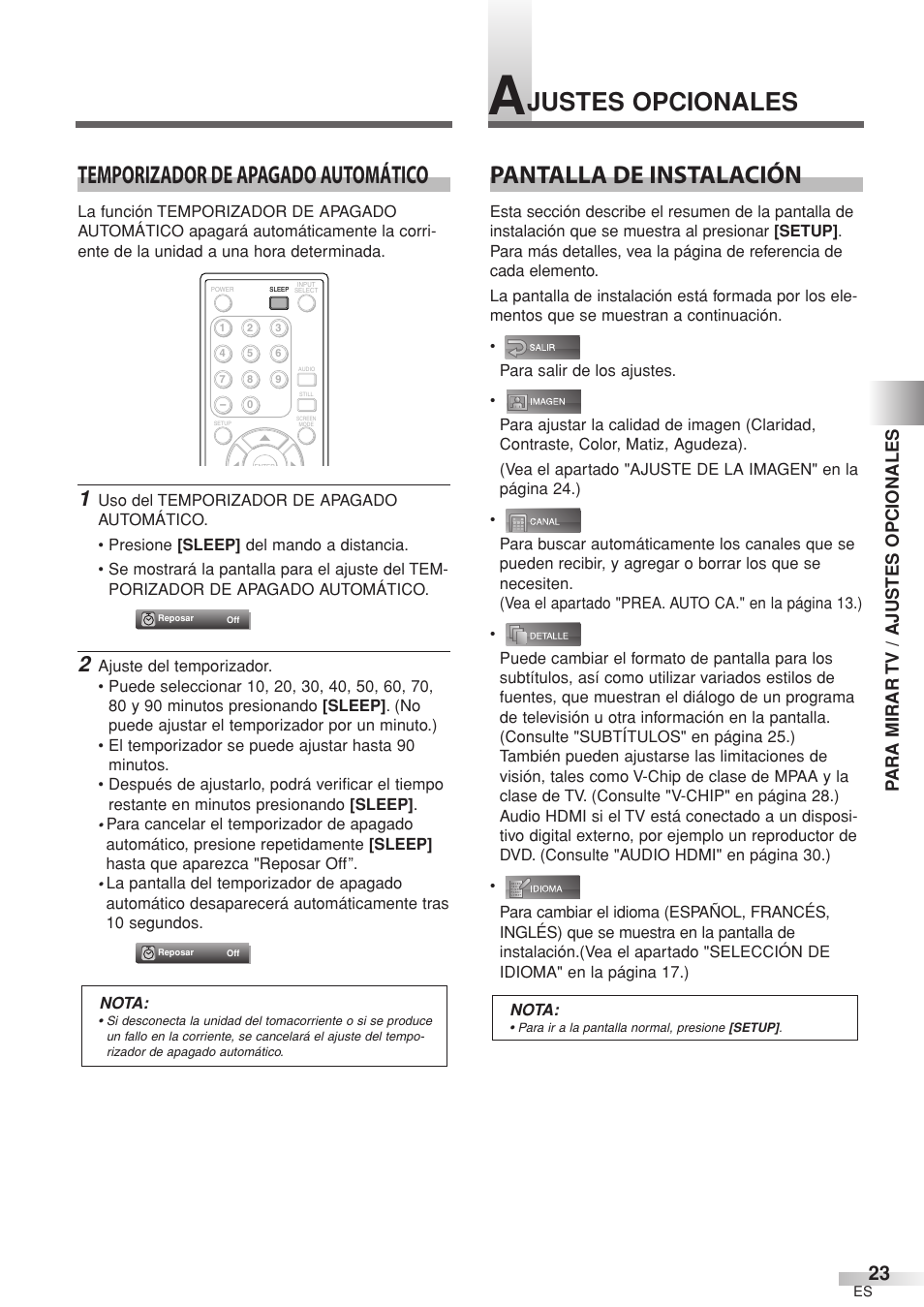 Pantalla de instalación, Para mirar tv / ajustes opcionales | Sylvania 6632LCT User Manual | Page 59 / 72