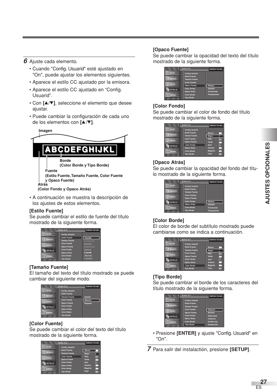 Ajustes opcionales, Para salir del instalactión, presione [setup | Sylvania 6632LCT User Manual | Page 63 / 72