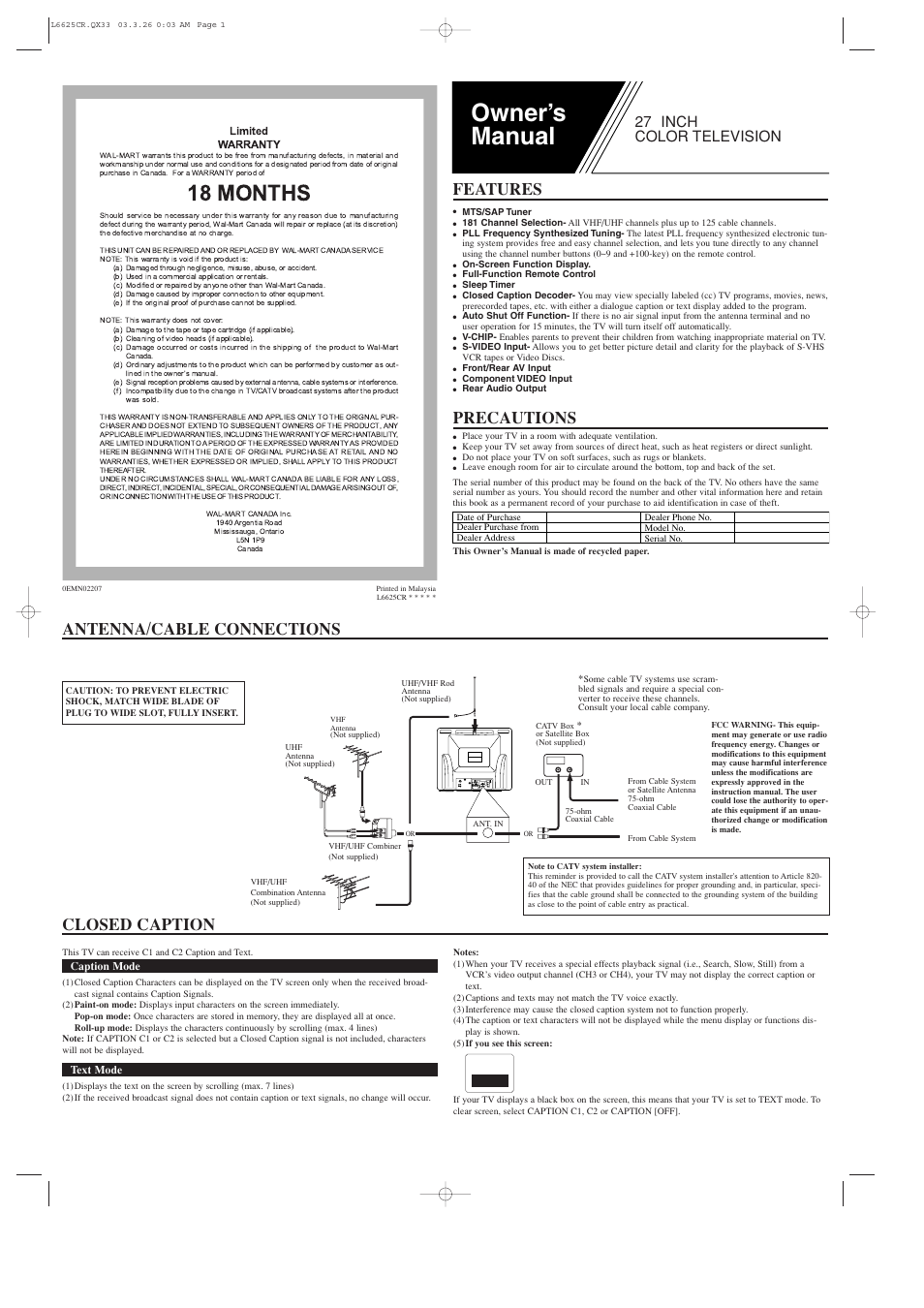 Sylvania RSDCF2703 User Manual | 4 pages