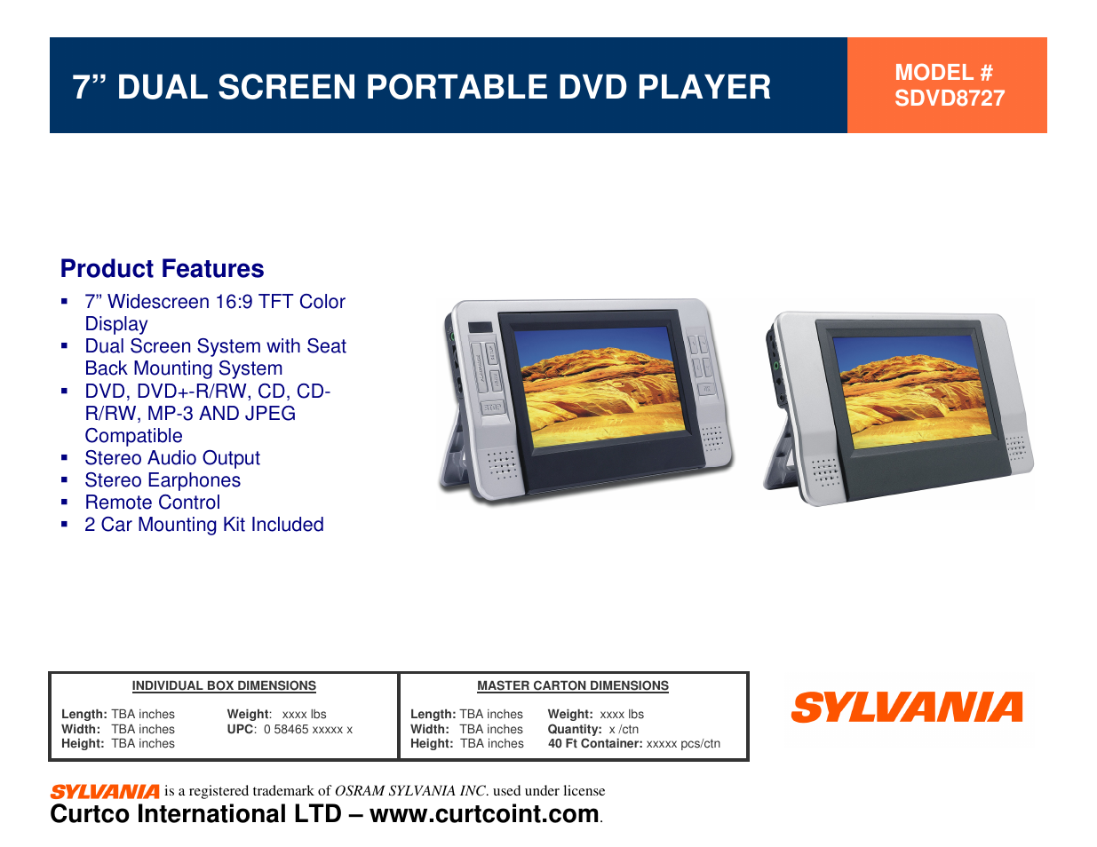 Sylvania 7" Dual Screen Portable DVD SDVD8727 User Manual | 1 page