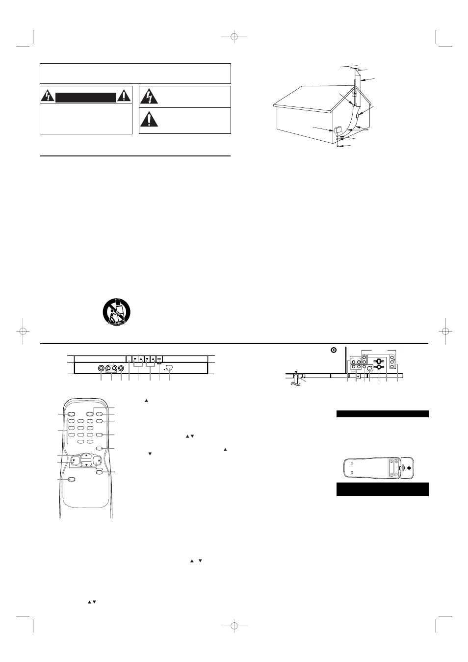 Importante para su seguridad, Controles de operación y sus funciones, Advertencia | Panel delantero - - panel trasero, Utilización de las tomas de entrada de audio/vídeo, Instalacion de las pilas | Sylvania SRT4127P User Manual | Page 6 / 8