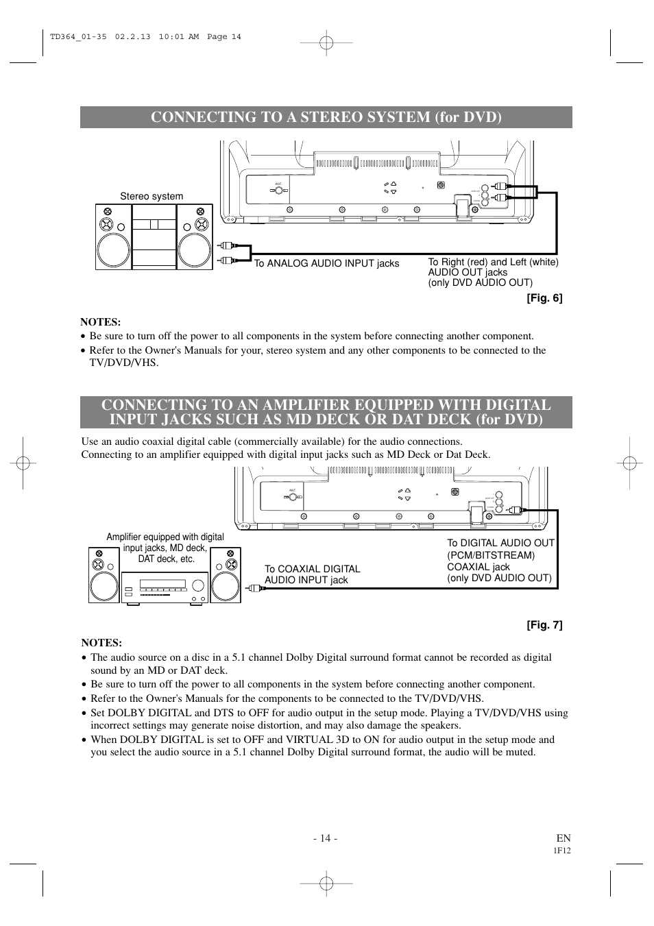 Connecting to a stereo system (for dvd) | Sylvania SSC719B1 User Manual | Page 14 / 64