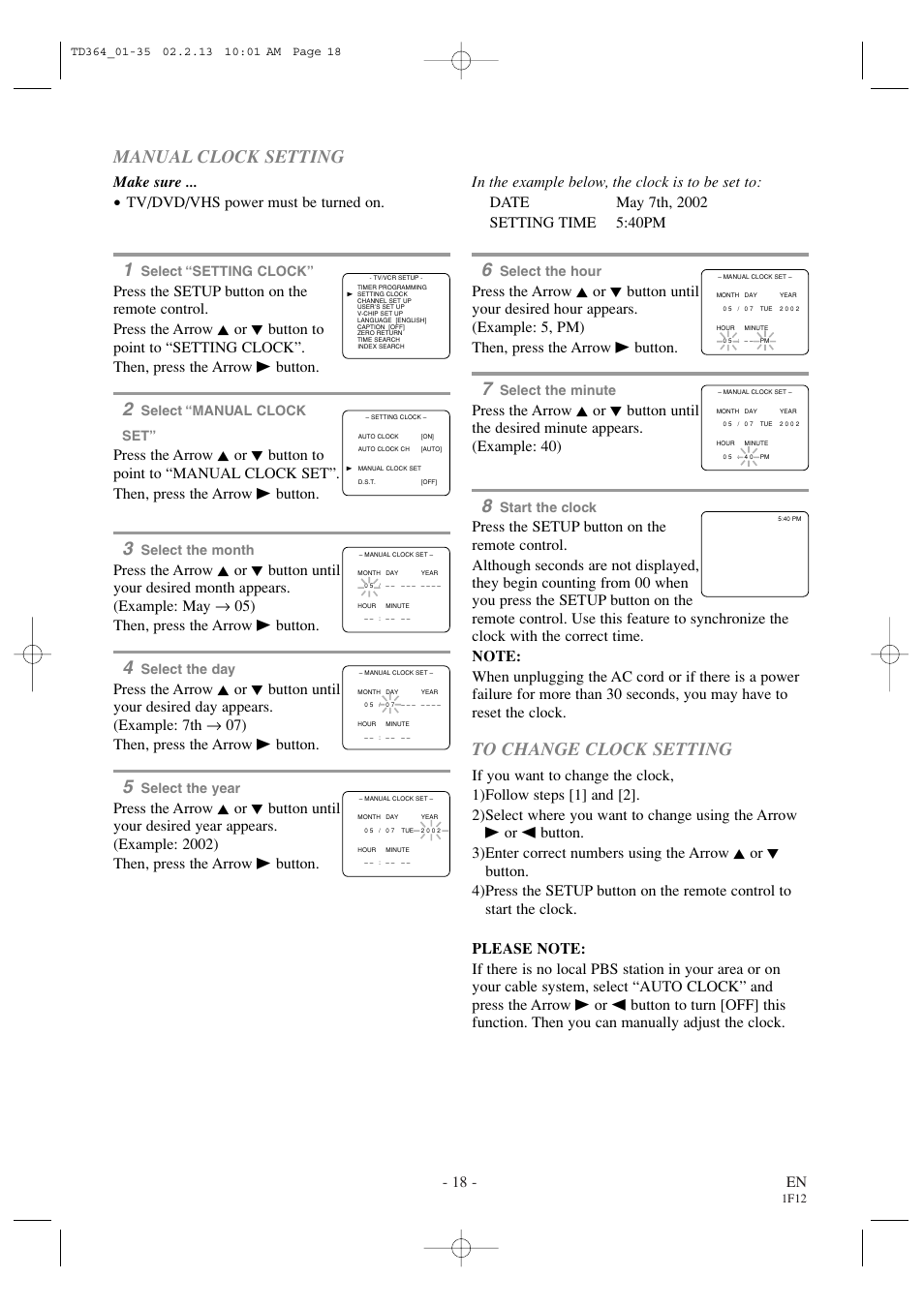 Manual clock setting, 18 - en, Make sure | Sylvania SSC719B1 User Manual | Page 18 / 64