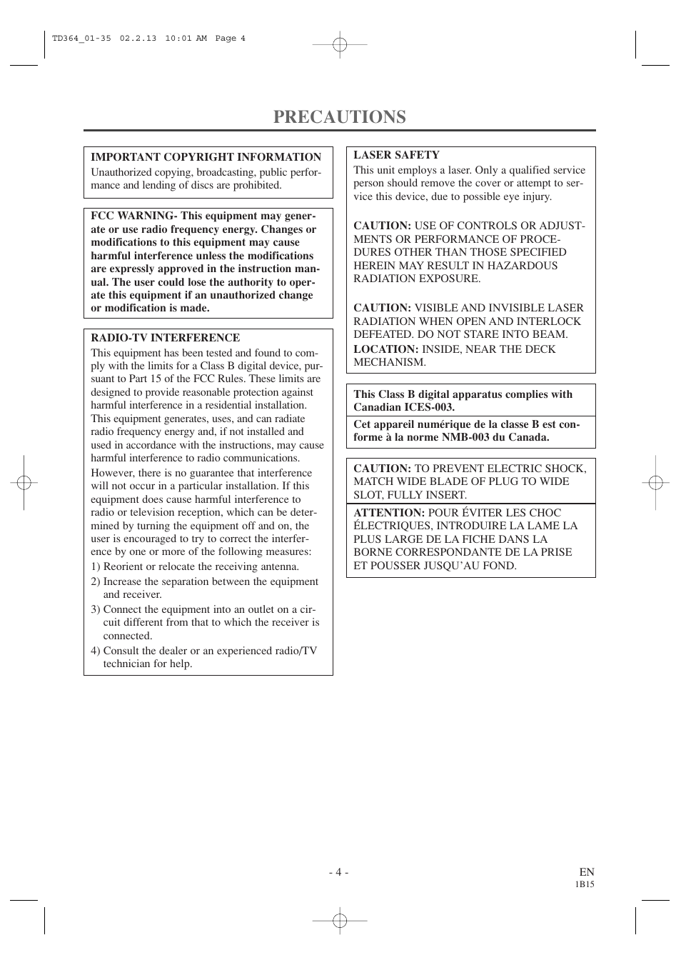 Precautions | Sylvania SSC719B1 User Manual | Page 4 / 64