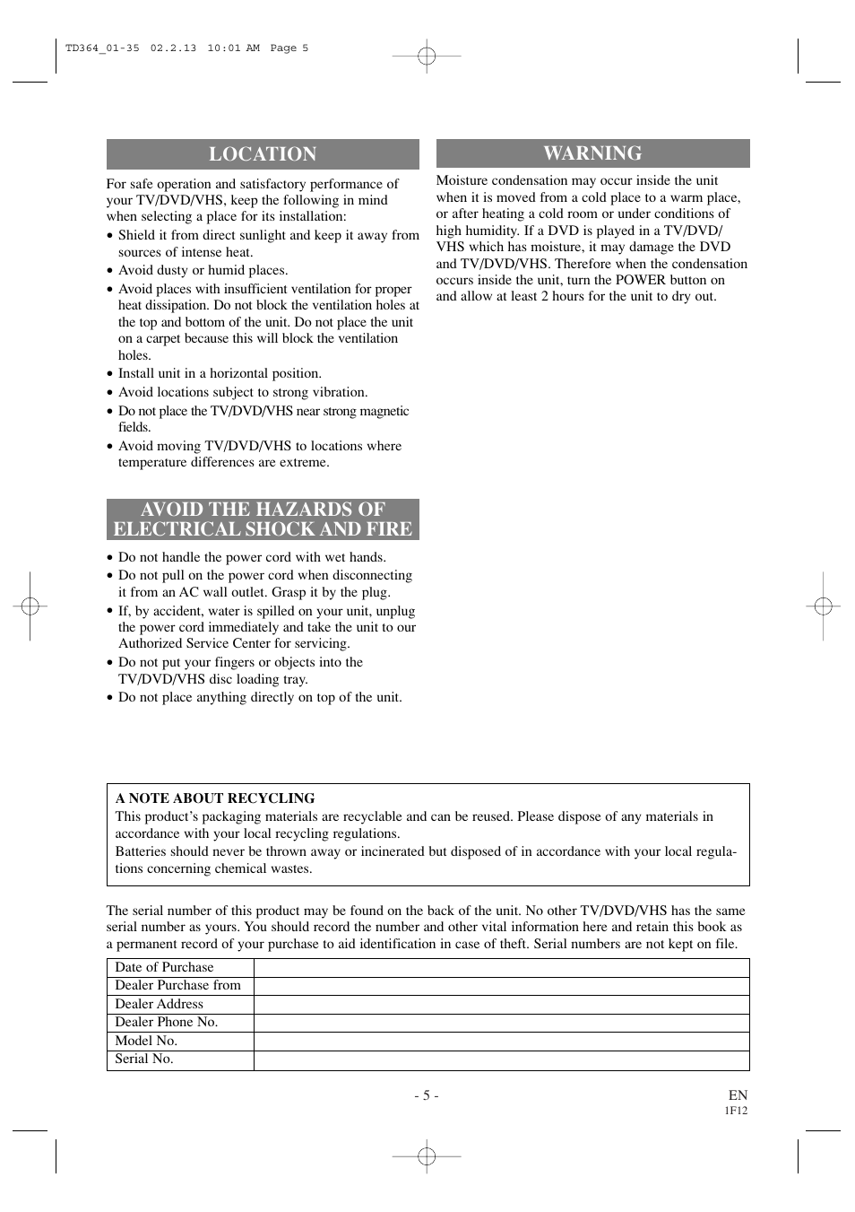 Warning | Sylvania SSC719B1 User Manual | Page 5 / 64