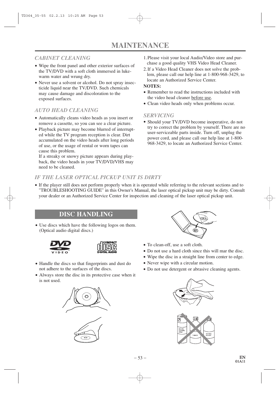 Maintenance, Disc handling | Sylvania SSC719B1 User Manual | Page 53 / 64