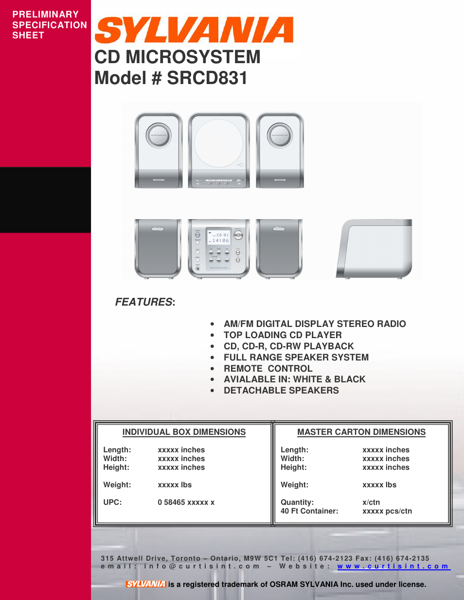 Sylvania SRCD831 User Manual | 1 page