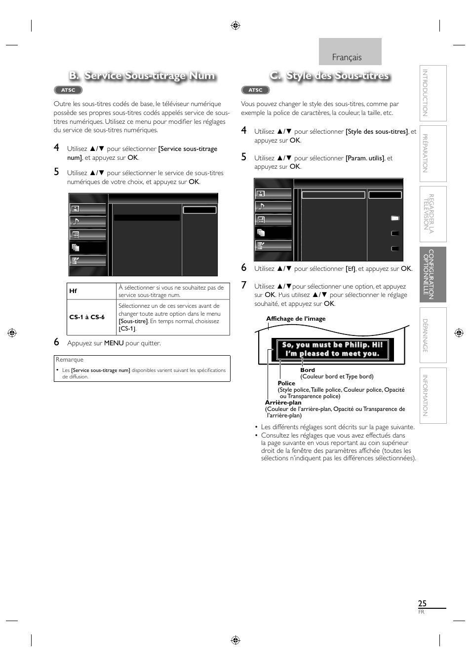 B. service sous-titrage num, C. style des sous-titres, Français | Sylvania A0171_N1UH User Manual | Page 70 / 120