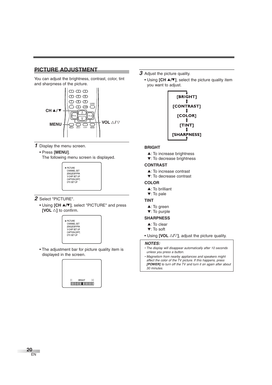 Picture adjustment | Sylvania 6427GG User Manual | Page 20 / 76