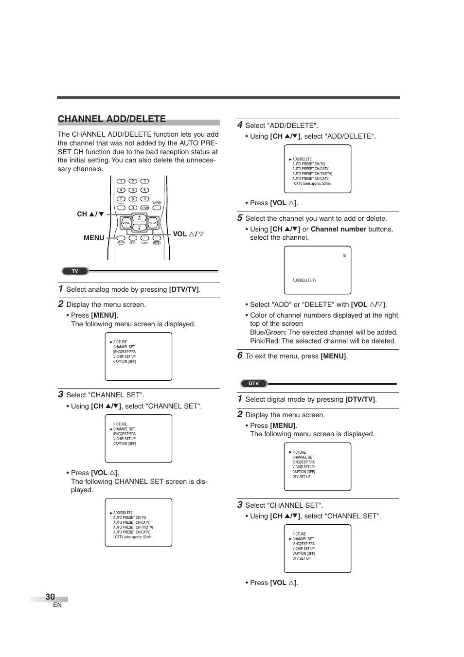 Channel add/delete | Sylvania 6427GG User Manual | Page 30 / 76