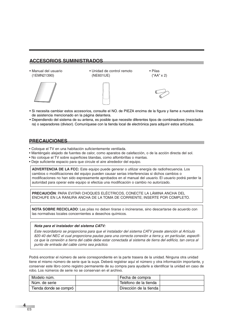 Precauciones, Accesorios suministrados | Sylvania 6427GG User Manual | Page 42 / 76