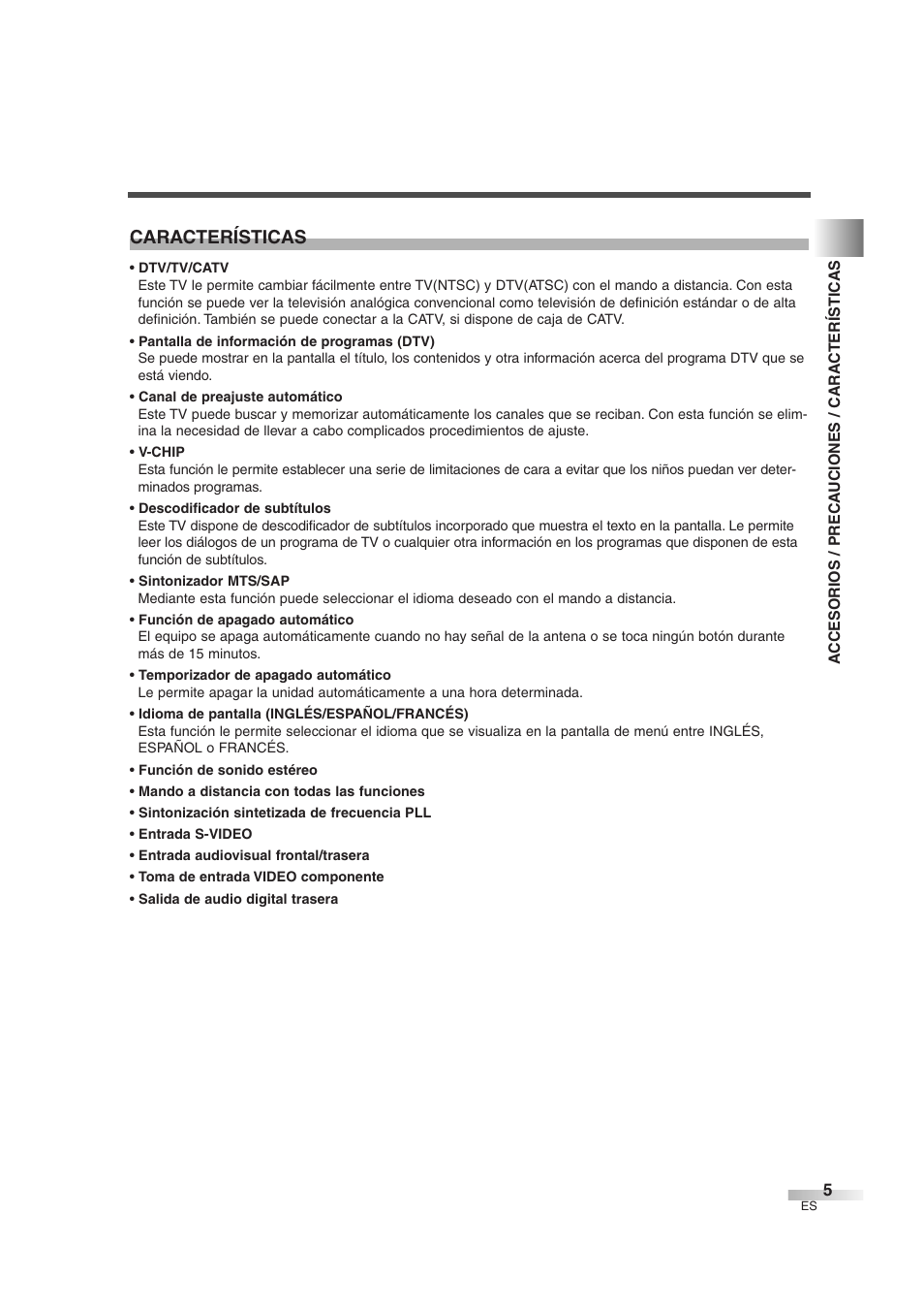 Características | Sylvania 6427GG User Manual | Page 43 / 76