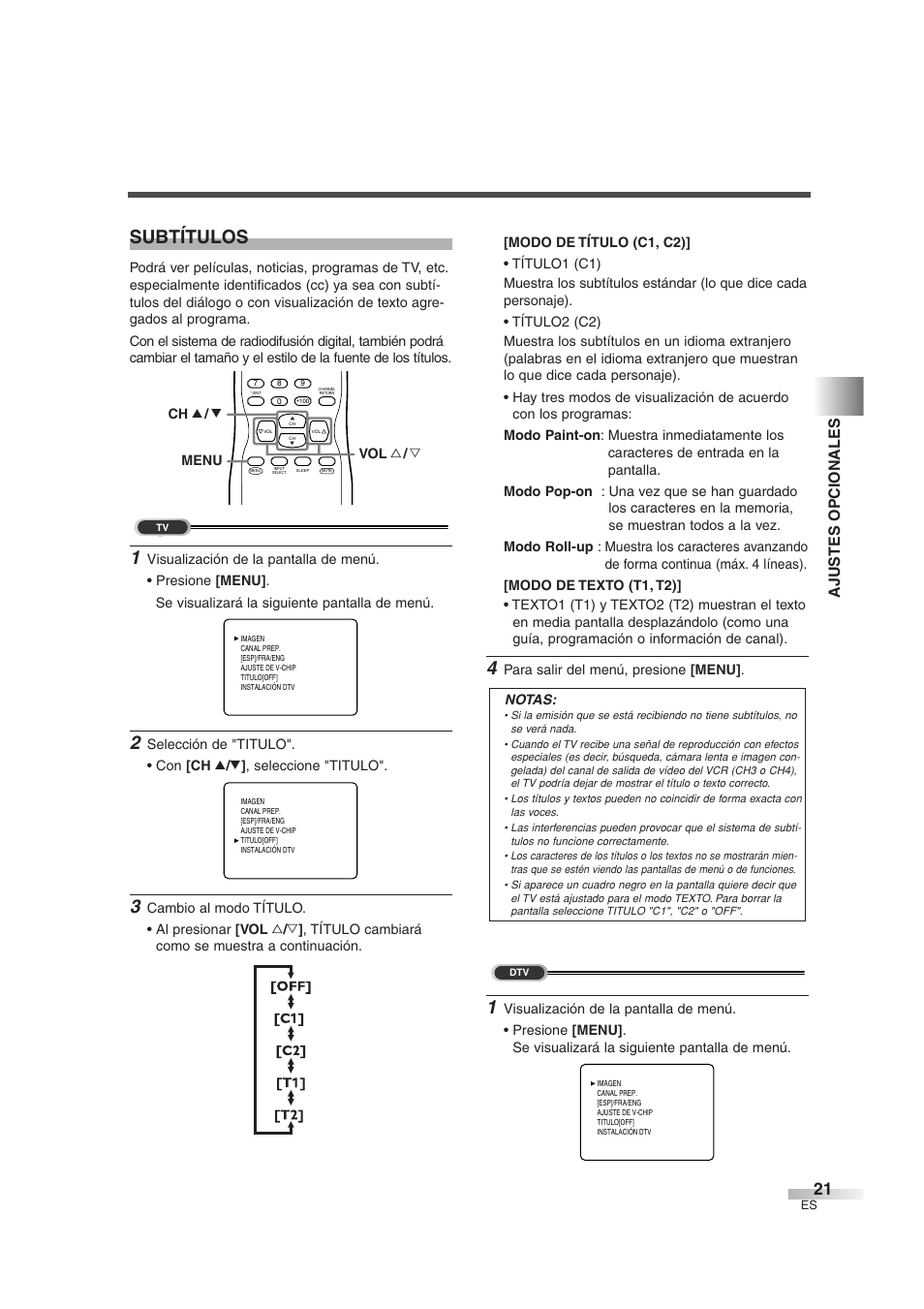 Subtítulos, Ajustes opcionales | Sylvania 6427GG User Manual | Page 59 / 76