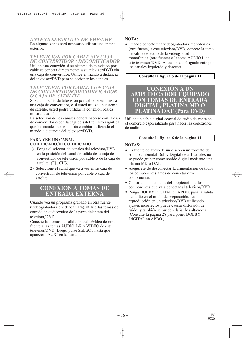 Conexión a tomas de entrada externa | Sylvania SRTD413 User Manual | Page 36 / 40