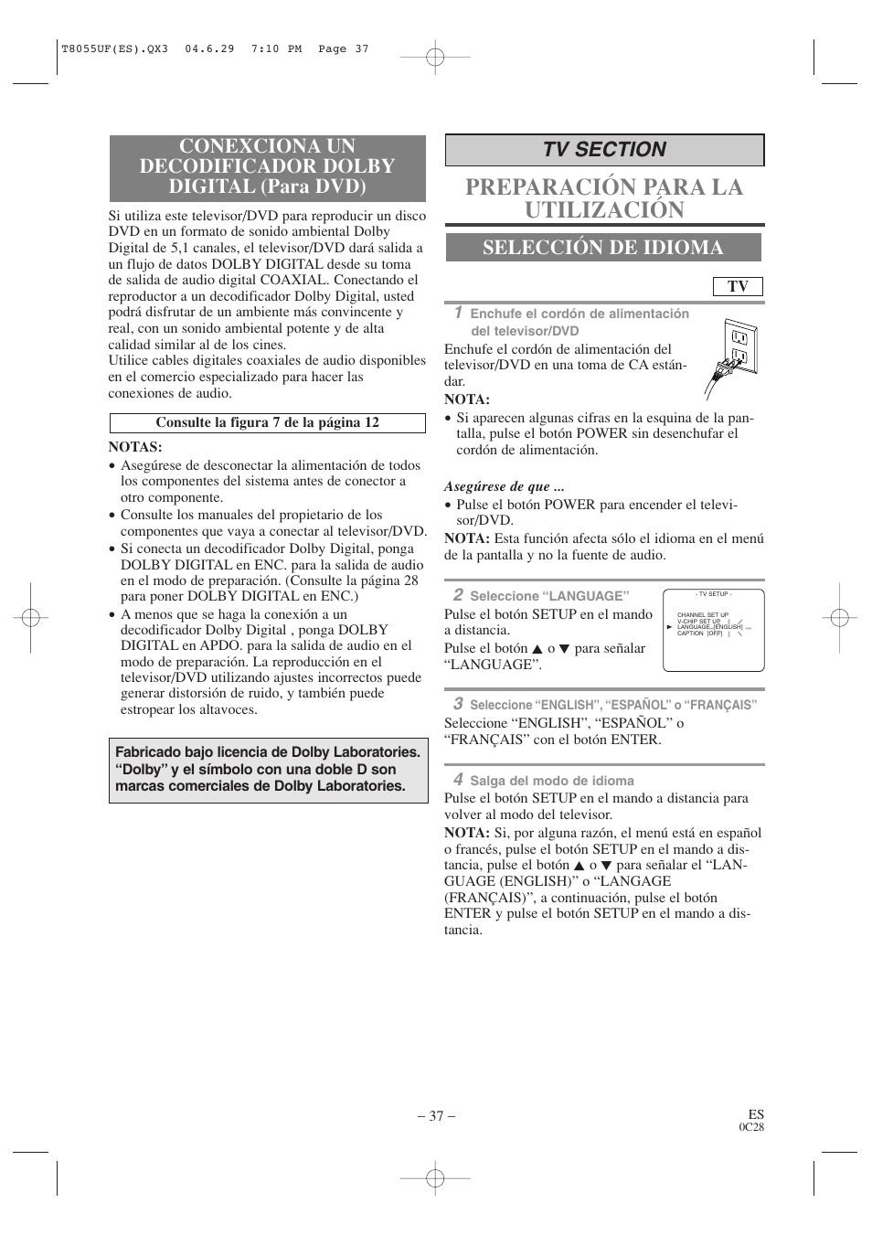 Preparación para la utilización | Sylvania SRTD413 User Manual | Page 37 / 40