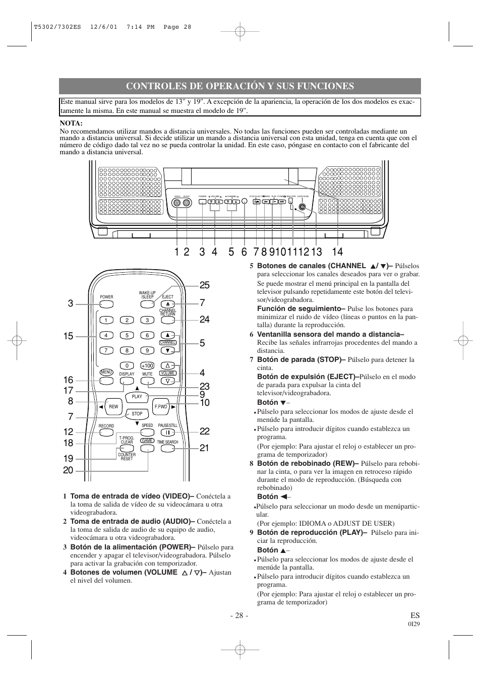 Controles de operación y sus funciones | Sylvania 6313CC User Manual | Page 28 / 32
