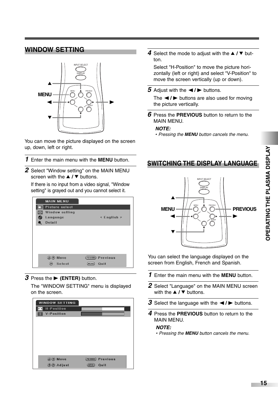 Window setting, Switching the display language | Sylvania 6842PE M User Manual | Page 15 / 28