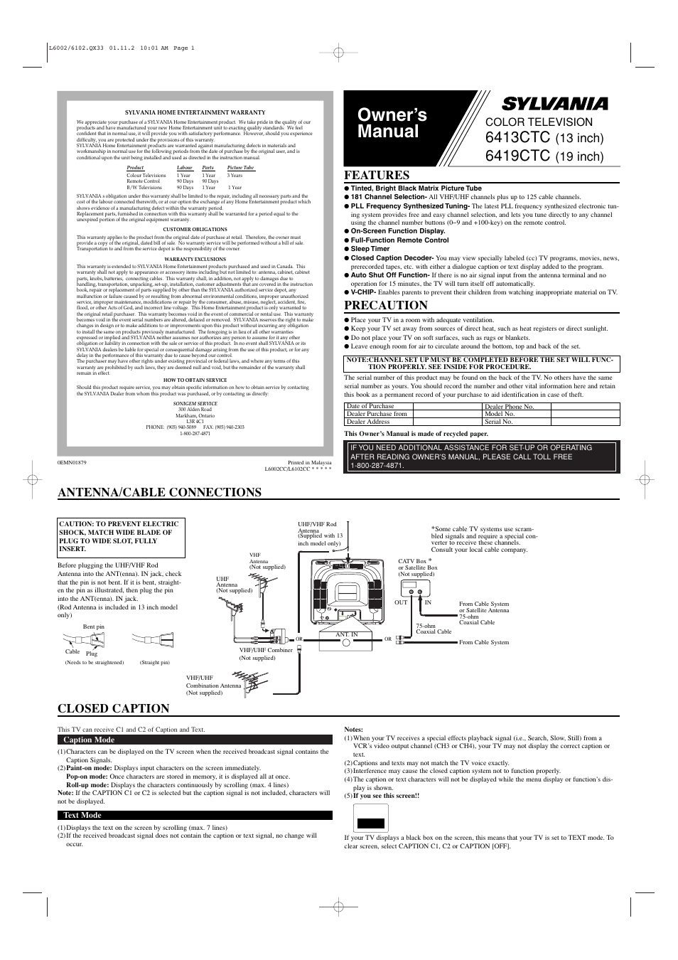 Sylvania 6413CTC User Manual | 4 pages