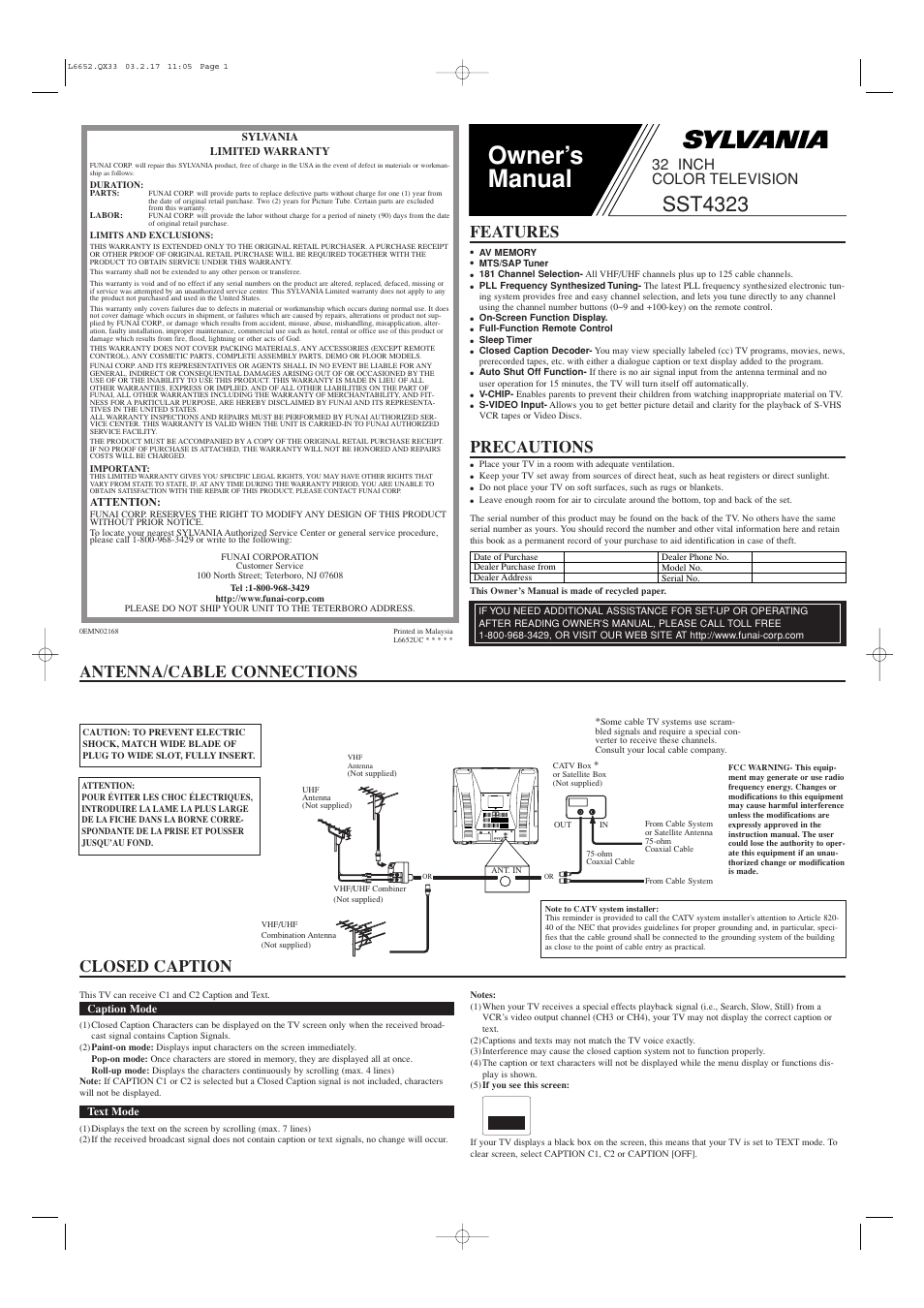 Sylvania SST4323 User Manual | 4 pages
